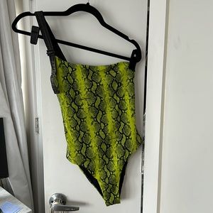 Off-White Green Snake Print One-Piece Swimsuit S